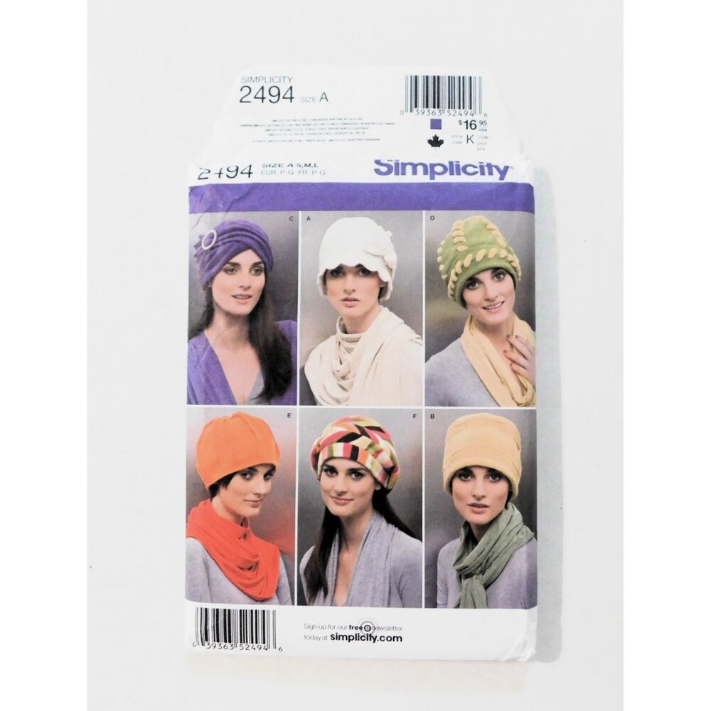 Simplicity 2494 Fleece Hats Sewing Pattern 6 Styles Sizes S M L Uncut